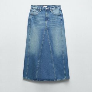 Zara Denim Skirt 100% Cotton Midi/Maxi No Slit Med Blue Wash Sz S Womens A-line
